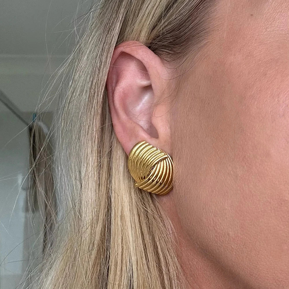 Lunarelle Three-Layer Knot Earrings – Gold Textured Stainless Steel