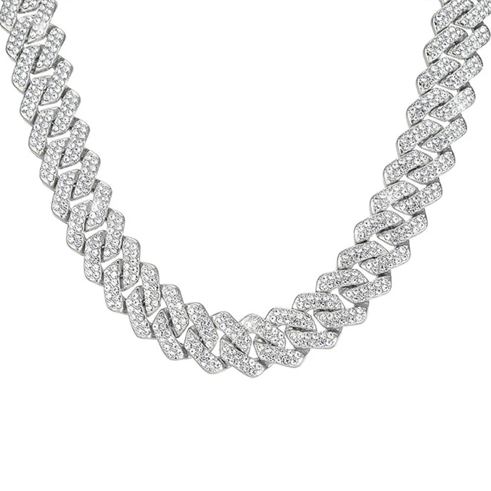 Lunarelle 15MM Iced Out Cuban Chain – Hip Hop Rhinestone Necklace
