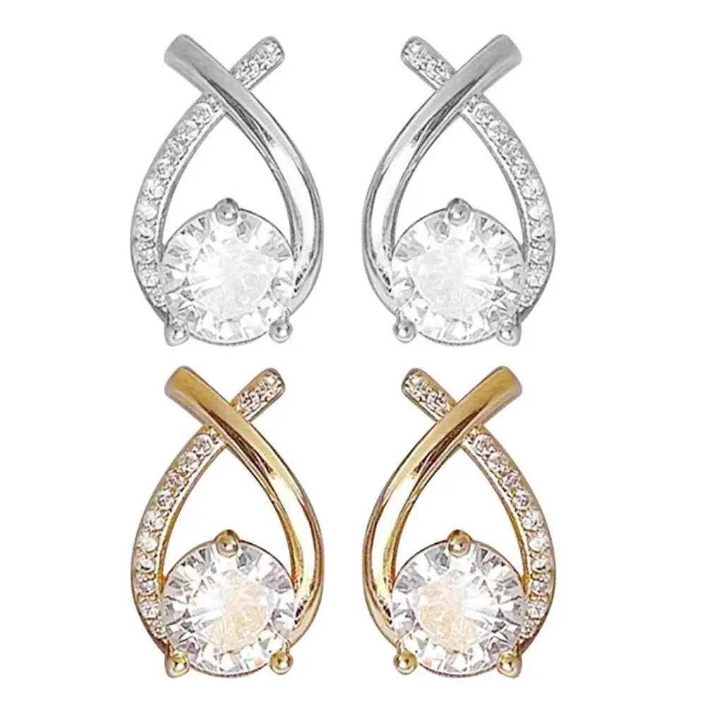Lunarelle Fashion Cross Studs – Korean Style Crystal Earrings for Women & Girls