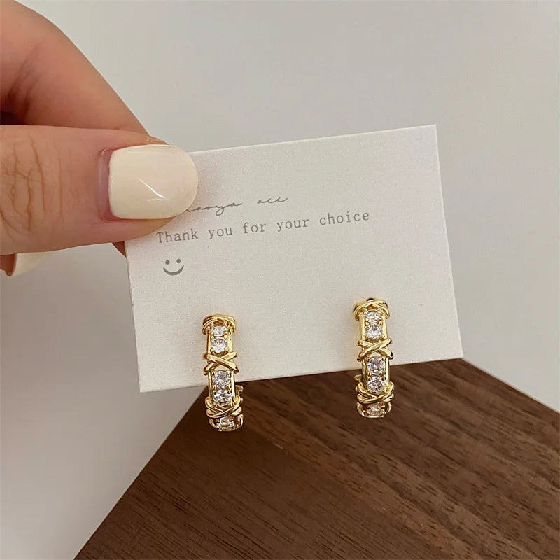 Lunarelle Vintage CC Stud Earrings – Korean Fashion Zircon Cross