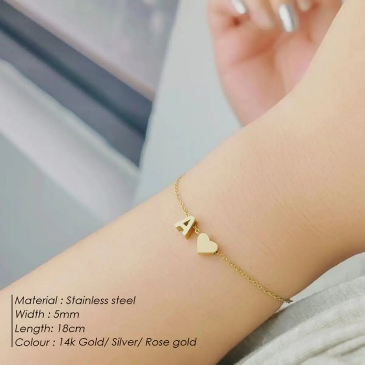 Lunarelle Initial Heart Bracelet – Personalized 26-Letter DIY Jewelry for Women & Girls