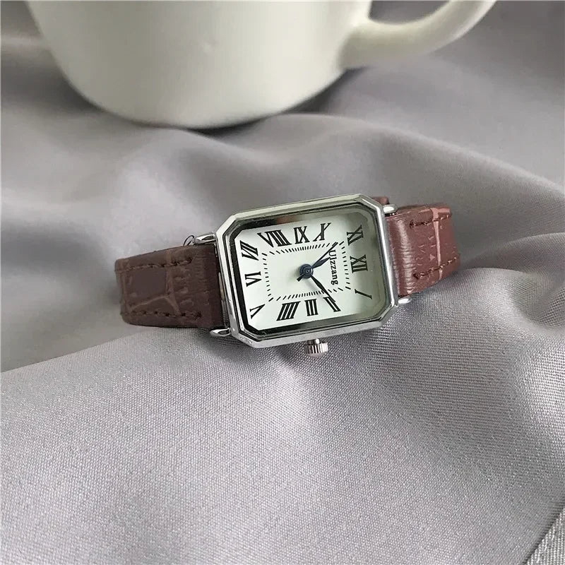 Lunarelle Retro Rectangle Watch – Classic Quartz Leather Strap for Women