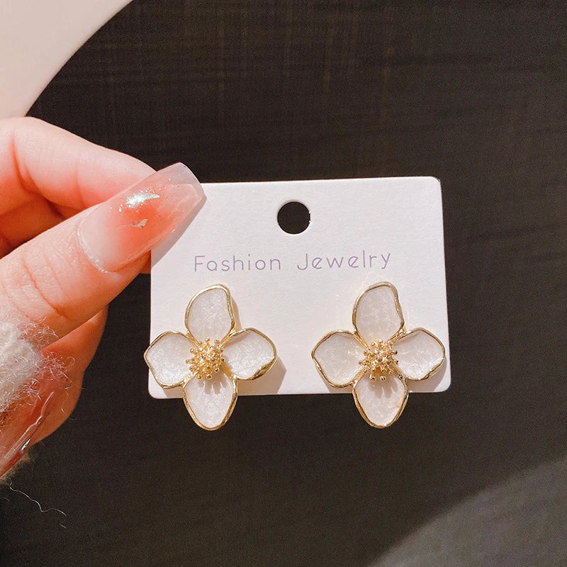 Lunarelle Hibiscus Glaze Flower Studs – Vintage French-Inspired Earrings for Women & Girls, 2024 Fashion