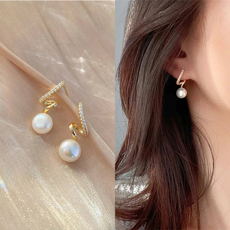 Lunarelle Elegant Gold Heart Pearl Studs – Korean Fashion Earrings for Women & Girls