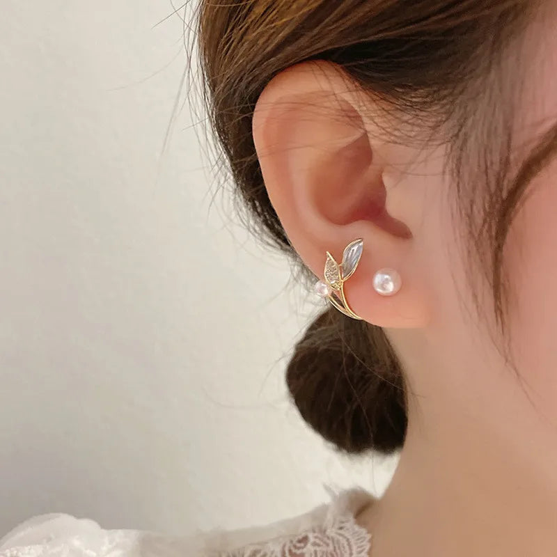 Lunarelle Elegant Gold Heart Pearl Studs – Korean Fashion Earrings for Women & Girls