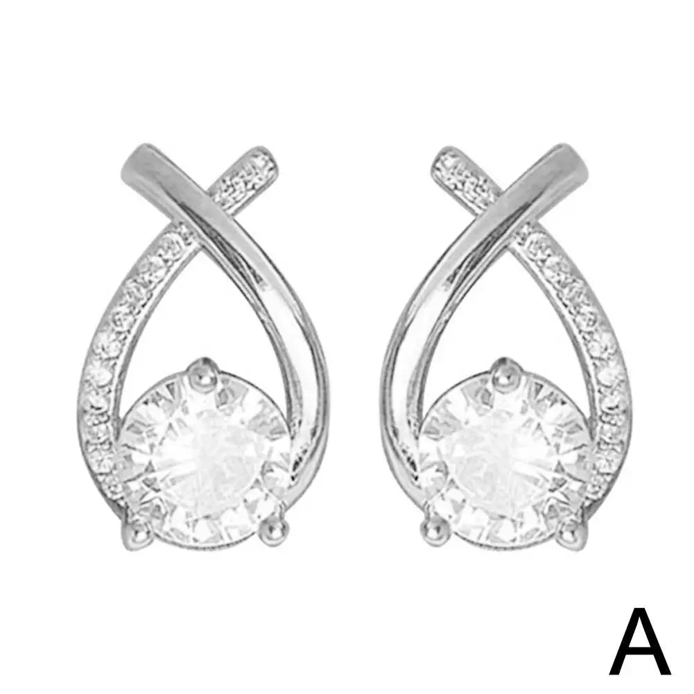 Lunarelle Fashion Cross Studs – Korean Style Crystal Earrings for Women & Girls