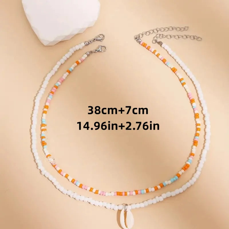 Lunarelle Tidepool Starfish Necklace – Boho Surf Beaded Choker with Turtle & Ocean-Inspired Charm