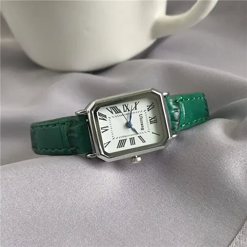 Lunarelle Retro Rectangle Watch – Classic Quartz Leather Strap for Women