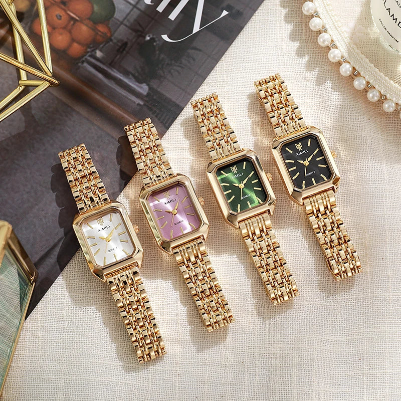 Lunarelle 2025 Square Quartz Watch – Luxury Stainless Steel Wristwatch for Women & Students