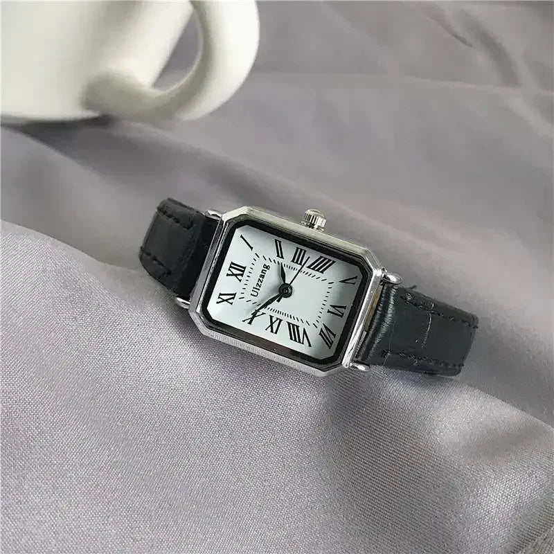 Lunarelle Retro Rectangle Watch – Classic Quartz Leather Strap for Women