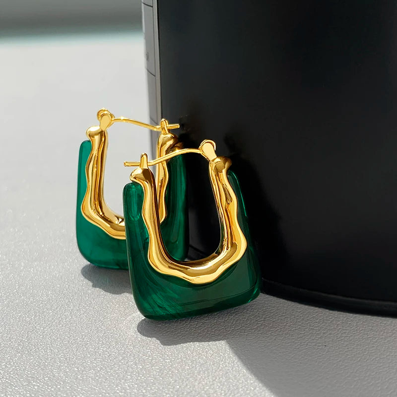 Lunarelle Green & Pink Resin Earrings – Geometric Irregular Studs for Women & Girls