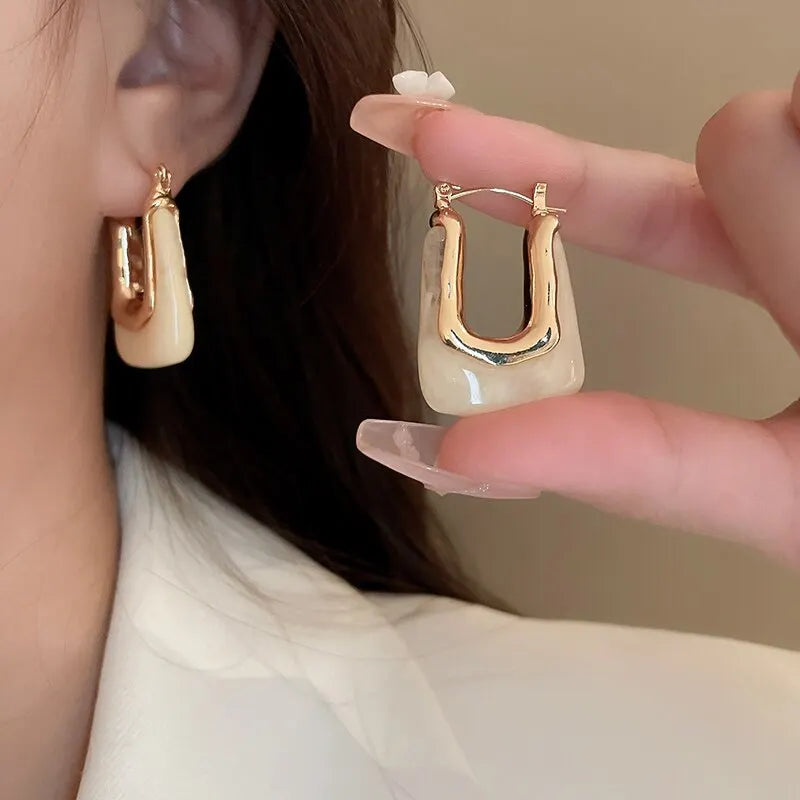 Lunarelle Green & Pink Resin Earrings – Geometric Irregular Studs for Women & Girls