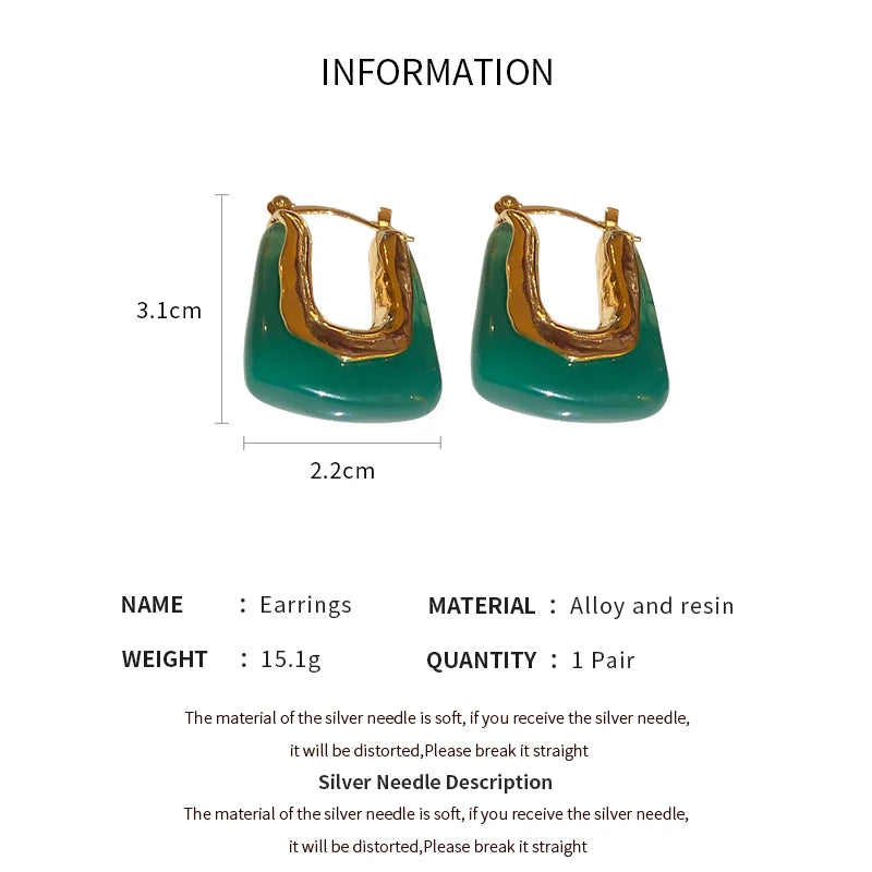 Lunarelle Green & Pink Resin Earrings – Geometric Irregular Studs for Women & Girls