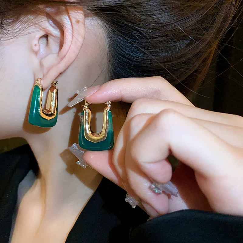 Lunarelle Green & Pink Resin Earrings – Geometric Irregular Studs for Women & Girls