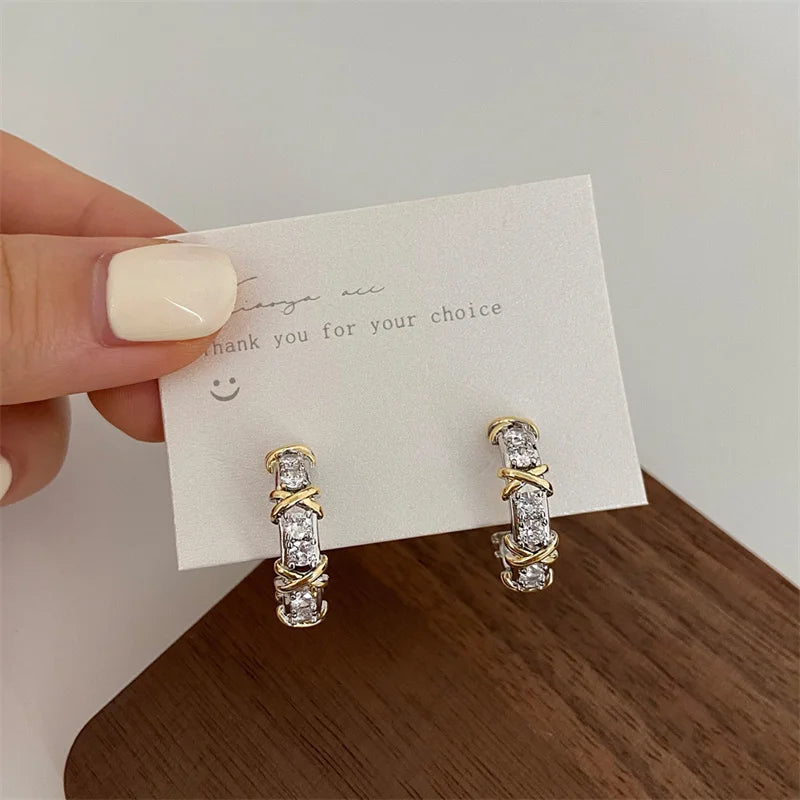 Lunarelle Vintage CC Stud Earrings – Korean Fashion Zircon Cross