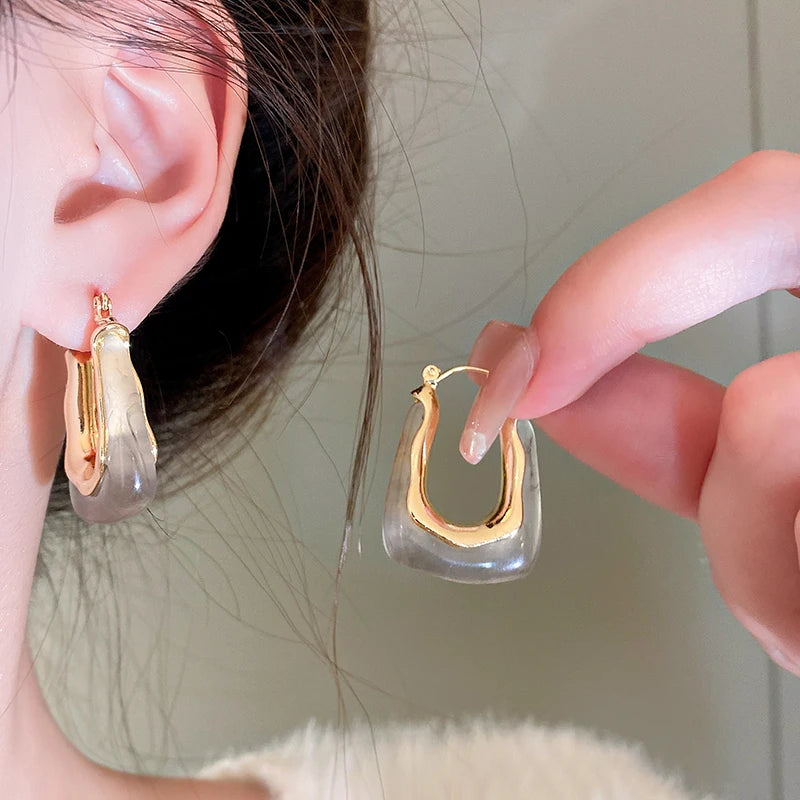 Lunarelle Green & Pink Resin Earrings – Geometric Irregular Studs for Women & Girls