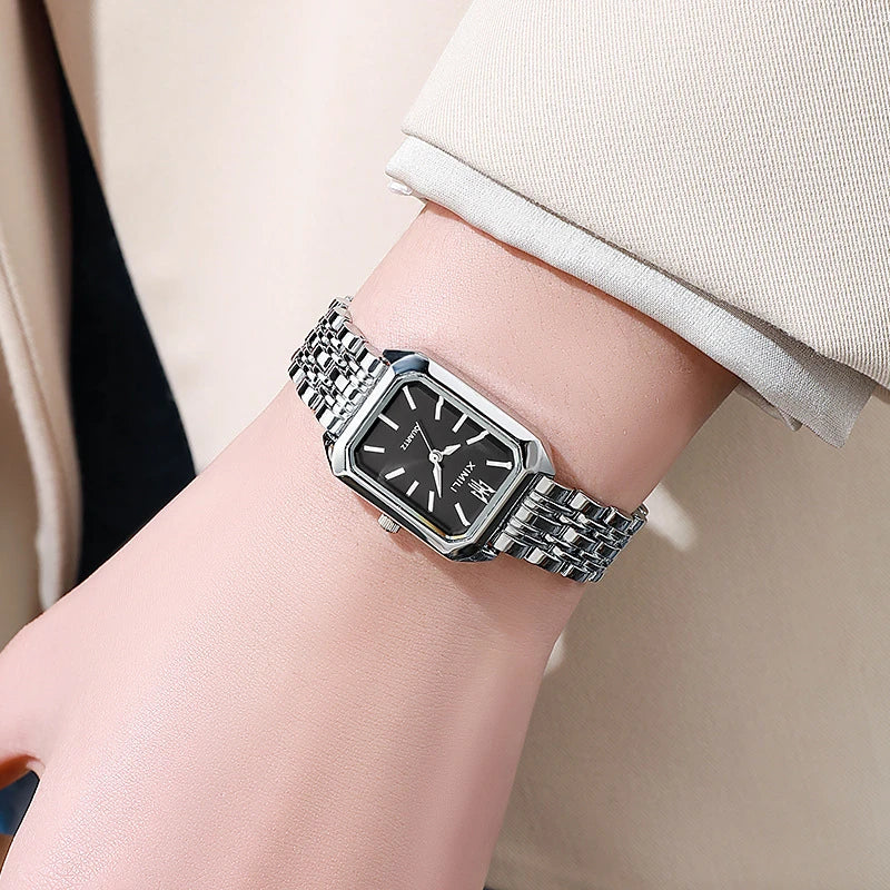 Lunarelle 2025 Square Quartz Watch – Luxury Stainless Steel Wristwatch for Women & Students
