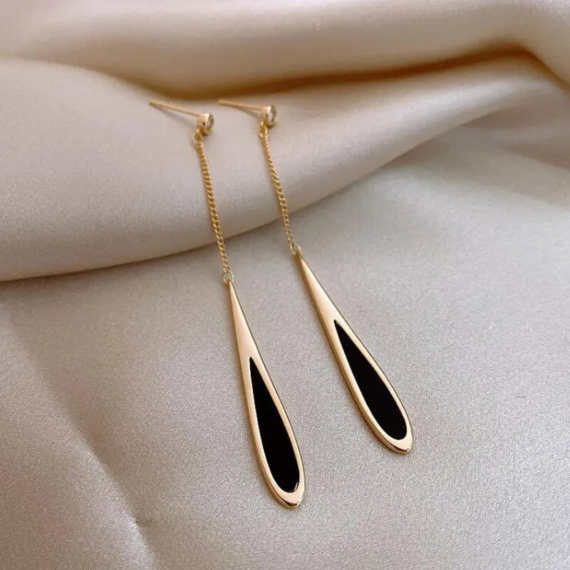 Lunarelle Geometric Gold Tassel Earrings
