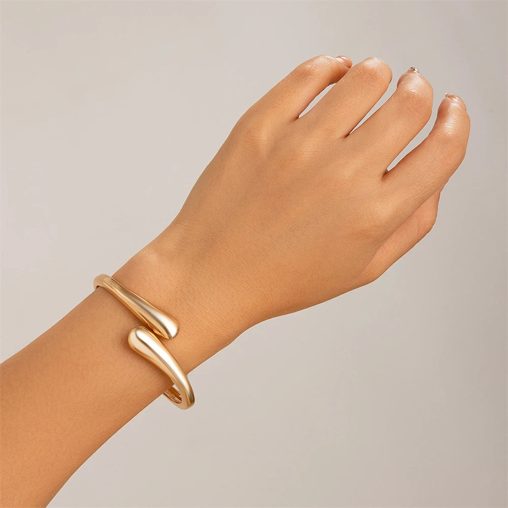 Lunarelle Chunky Waterdrop Bangle – Gold & Silver Twisted Open Cuff Bracelet for Women