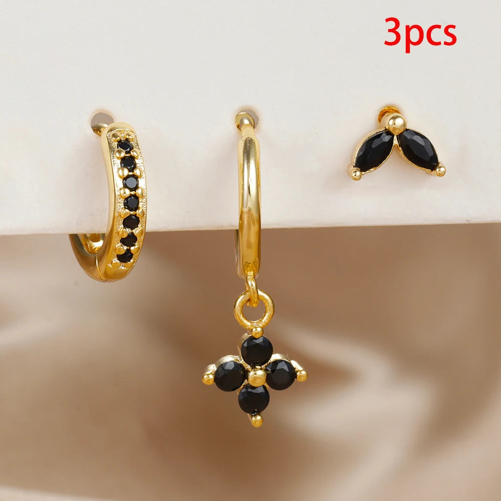 Lunarelle 3pc Green Zircon Dangle Earrings – Stainless Steel Flower Set for Women