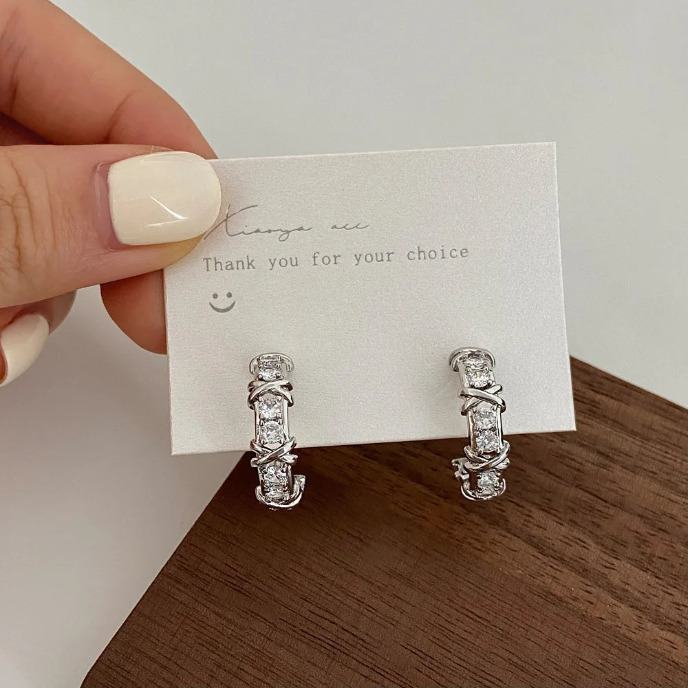 Lunarelle Vintage CC Stud Earrings – Korean Fashion Zircon Cross