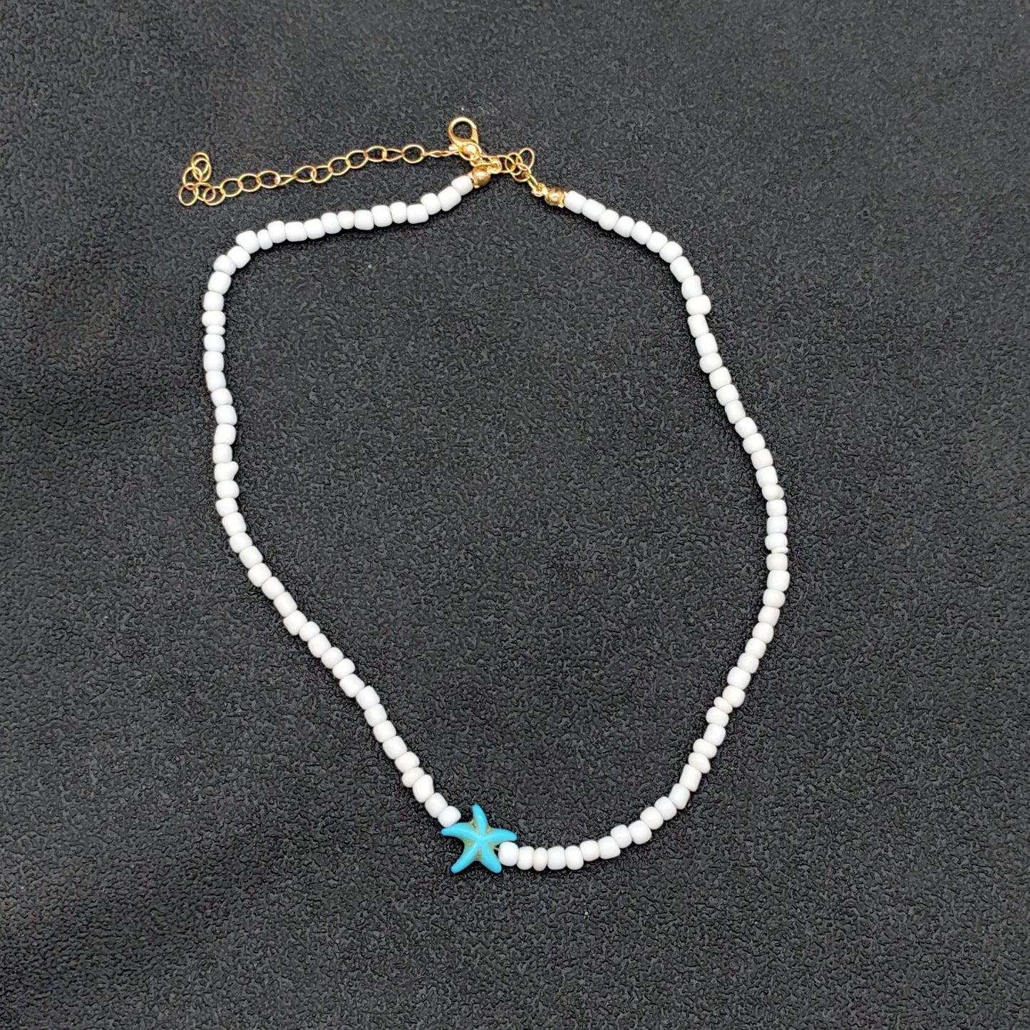 Lunarelle Tidepool Starfish Necklace – Boho Surf Beaded Choker with Turtle & Ocean-Inspired Charm