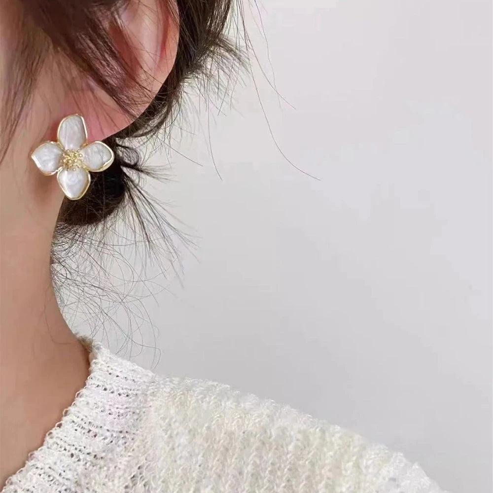 Lunarelle Hibiscus Glaze Flower Studs – Vintage French-Inspired Earrings for Women & Girls, 2024 Fashion