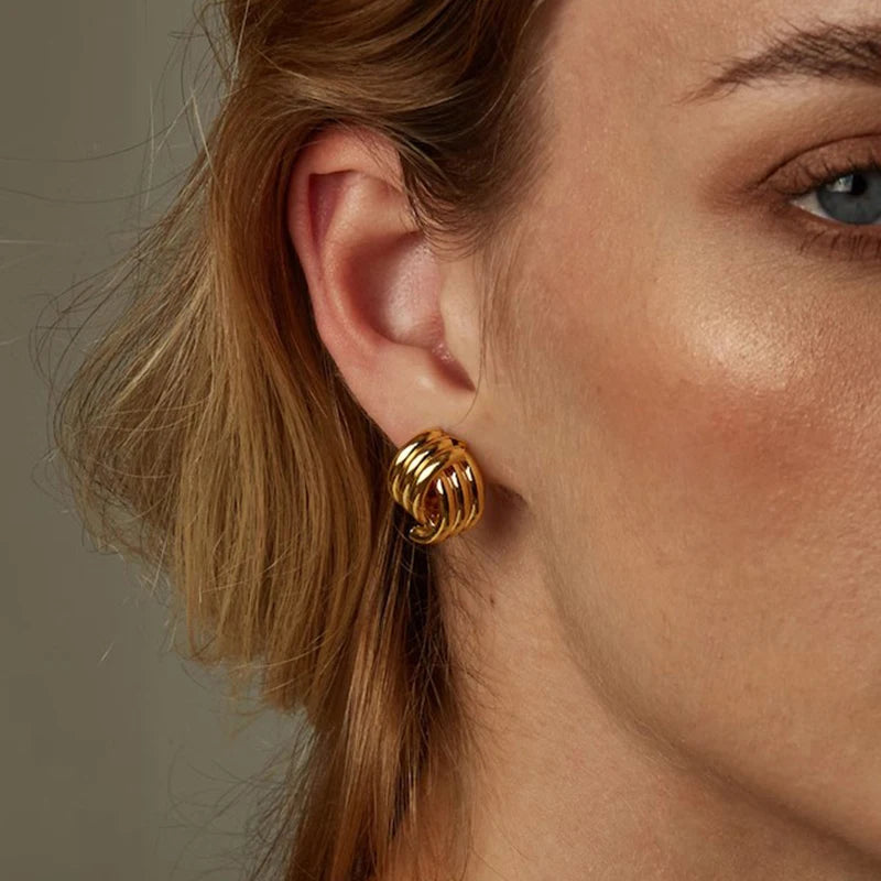 Lunarelle Three-Layer Knot Earrings – Gold Textured Stainless Steel