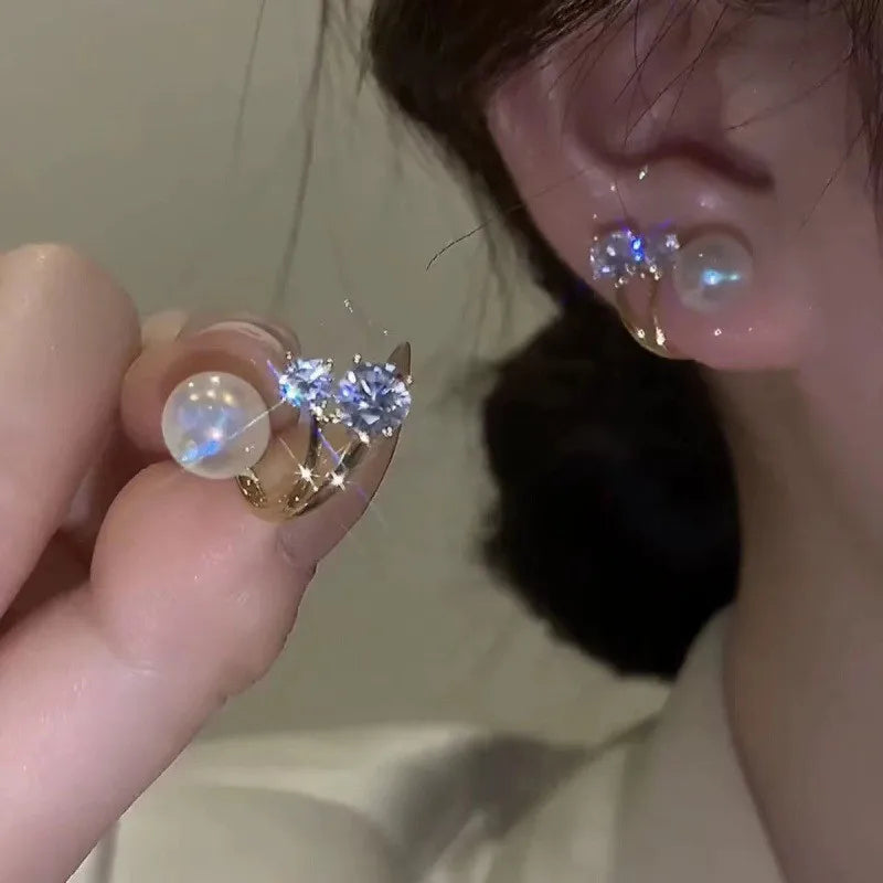 Lunarelle Elegant Gold Heart Pearl Studs – Korean Fashion Earrings for Women & Girls