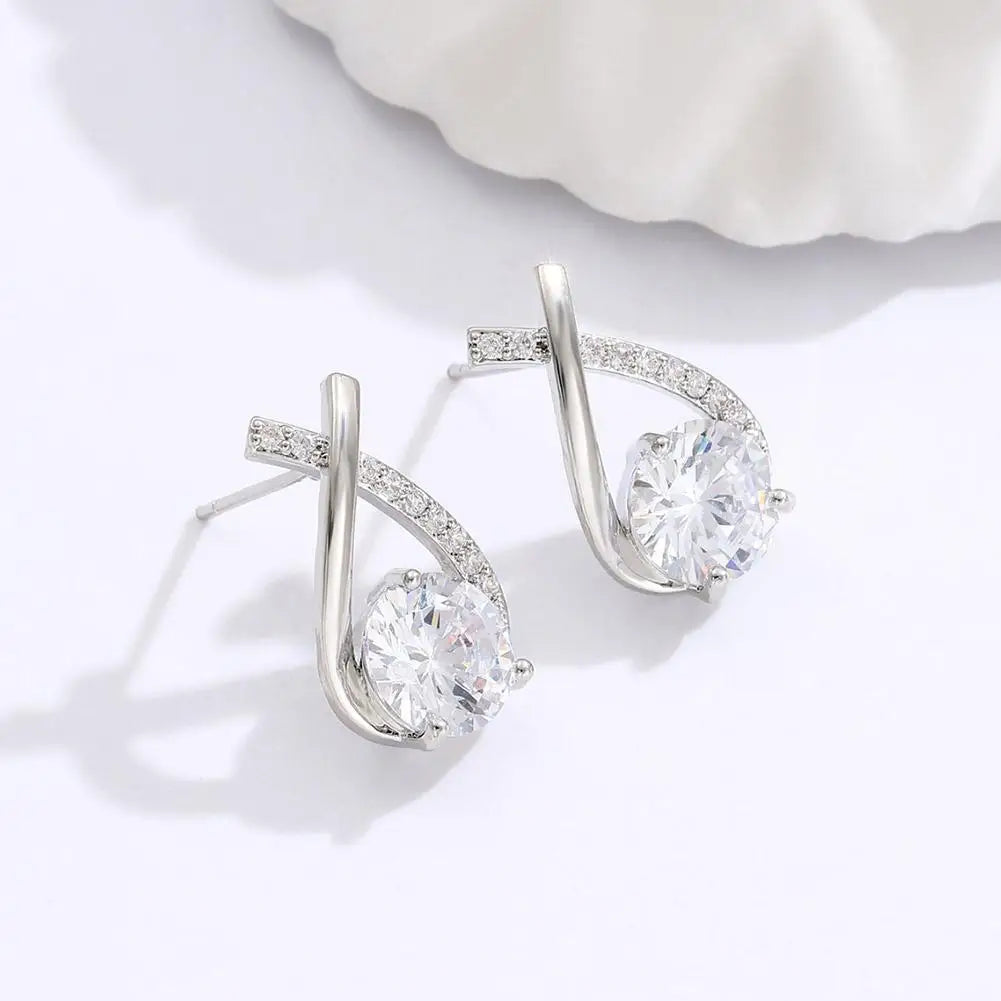 Lunarelle Fashion Cross Studs – Korean Style Crystal Earrings for Women & Girls