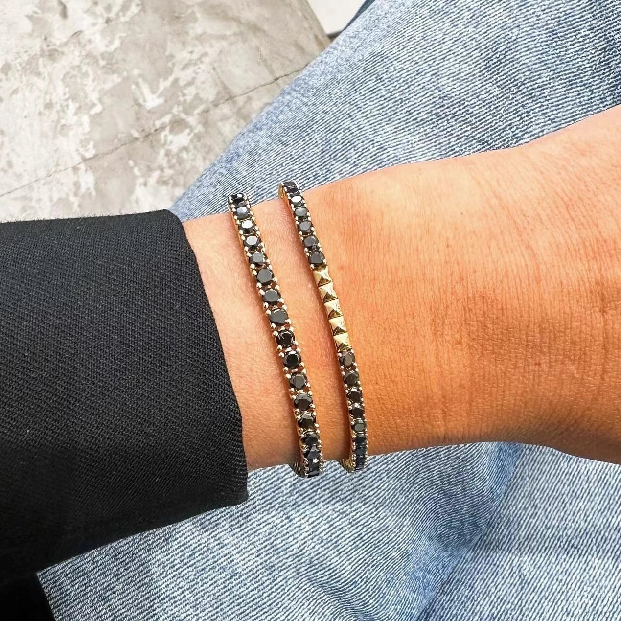 Lunarelle Classic Punk Link Bracelet – Stainless Steel & CZ Tennis Design