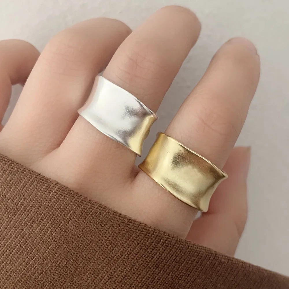 Lunarelle 925 Sterling Silver Gold Flat Ring – Simple Vintage Open Ring for Women