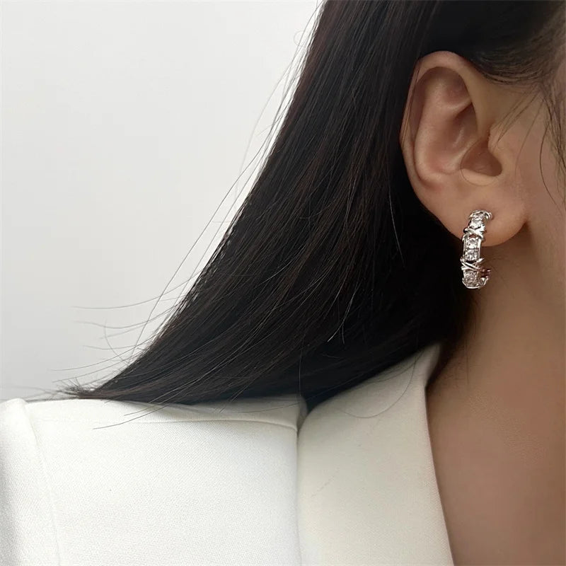 Lunarelle Vintage CC Stud Earrings – Korean Fashion Zircon Cross