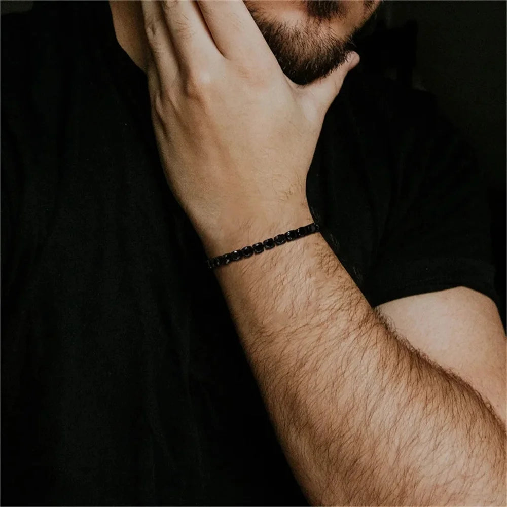 Lunarelle Classic Punk Link Bracelet – Stainless Steel & CZ Tennis Design