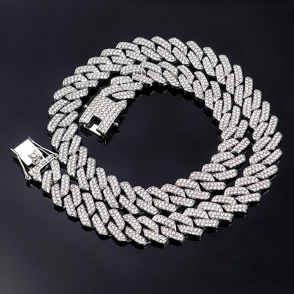 Lunarelle 15MM Iced Out Cuban Chain – Hip Hop Rhinestone Necklace