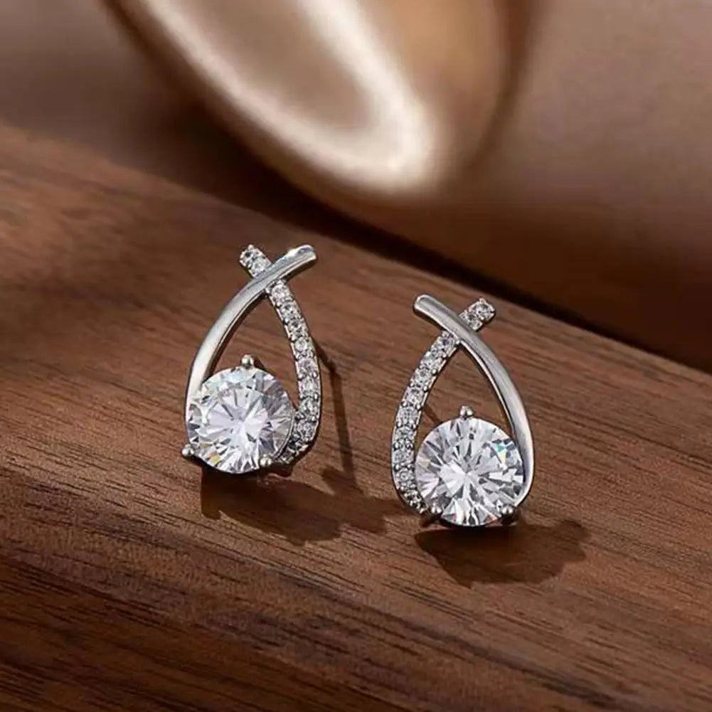 Lunarelle Fashion Cross Studs – Korean Style Crystal Earrings for Women & Girls