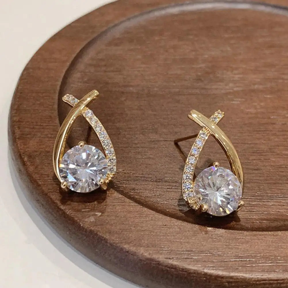 Lunarelle Fashion Cross Studs – Korean Style Crystal Earrings for Women & Girls