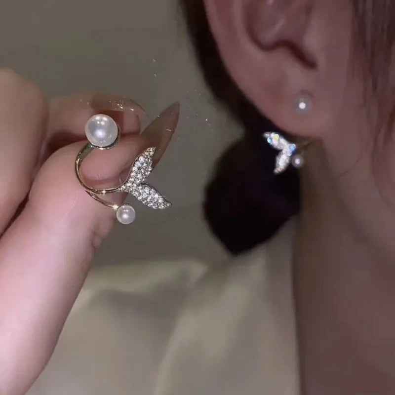 Lunarelle Elegant Gold Heart Pearl Studs – Korean Fashion Earrings for Women & Girls