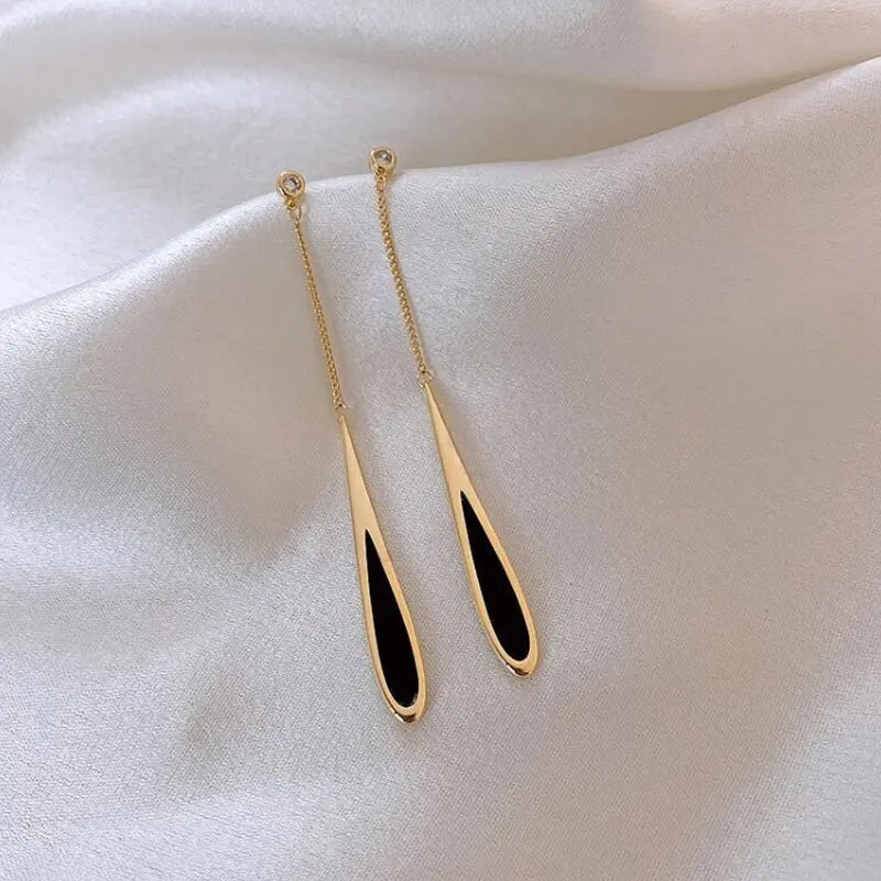 Lunarelle Geometric Gold Tassel Earrings