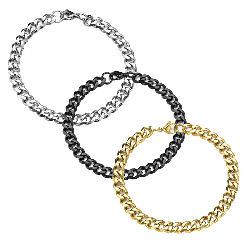 Lunarelle Stainless Steel Cuban Chain Bracelet – Unisex Curb Wrist Jewelry for Couples