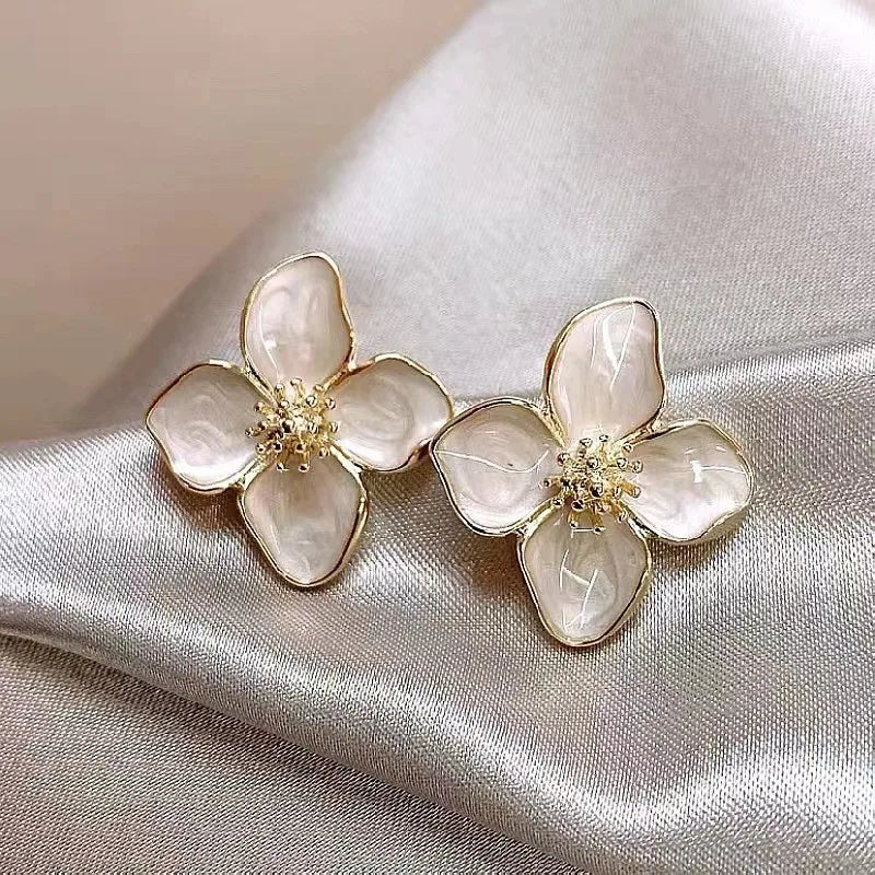 Lunarelle Hibiscus Glaze Flower Studs – Vintage French-Inspired Earrings for Women & Girls, 2024 Fashion