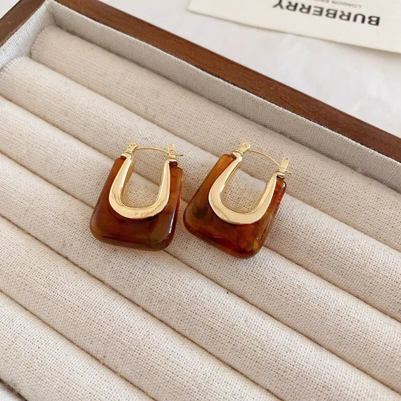 Lunarelle Green & Pink Resin Earrings – Geometric Irregular Studs for Women & Girls