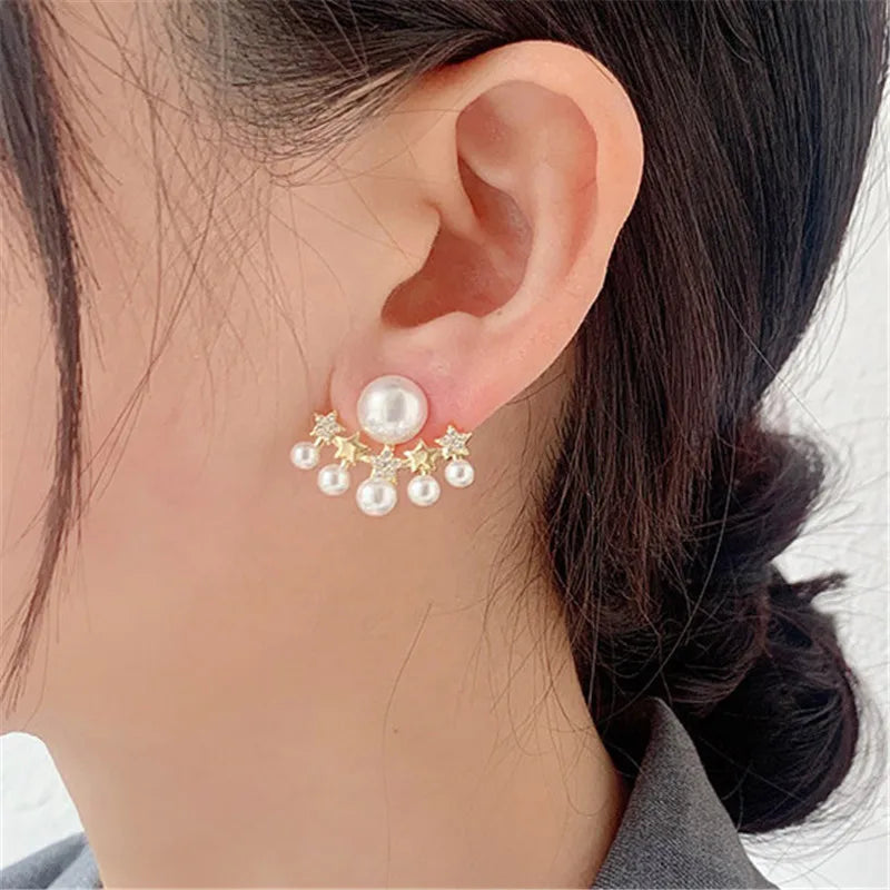 Lunarelle Elegant Gold Heart Pearl Studs – Korean Fashion Earrings for Women & Girls