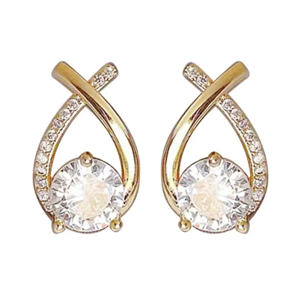 Lunarelle Fashion Cross Studs – Korean Style Crystal Earrings for Women & Girls