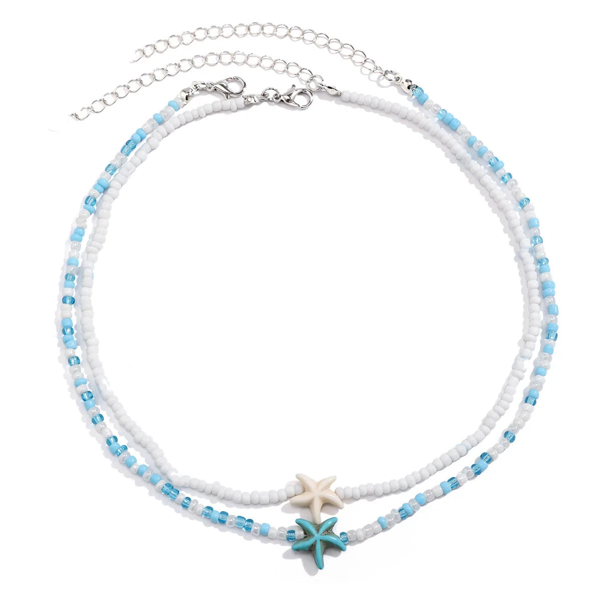 Lunarelle Tidepool Starfish Necklace – Boho Surf Beaded Choker with Turtle & Ocean-Inspired Charm