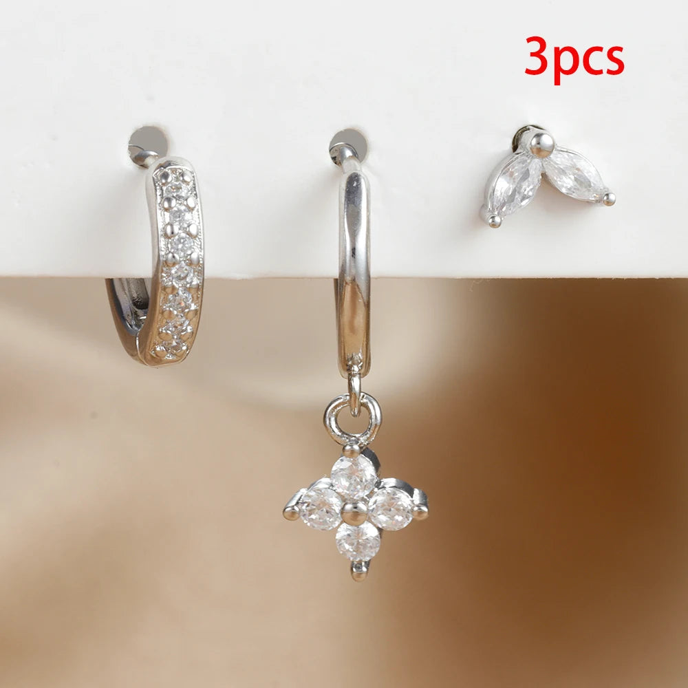 Lunarelle 3pc Green Zircon Dangle Earrings – Stainless Steel Flower Set for Women