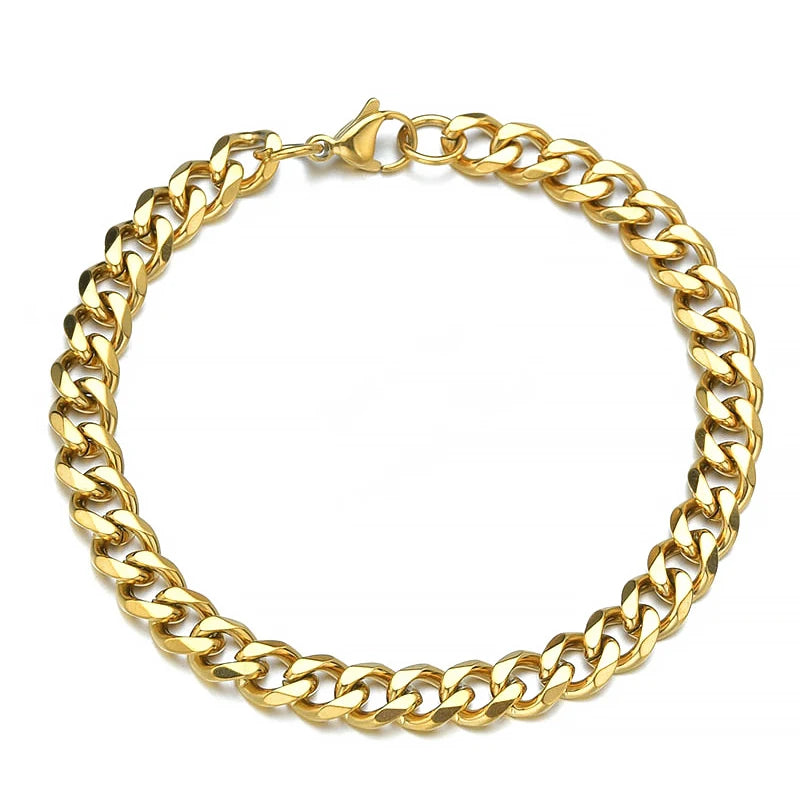 Lunarelle Stainless Steel Cuban Chain Bracelet – Unisex Curb Wrist Jewelry for Couples