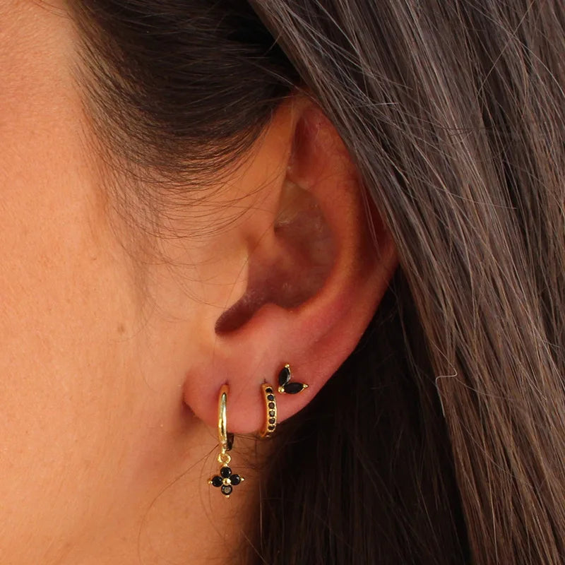 Lunarelle 3pc Green Zircon Dangle Earrings – Stainless Steel Flower Set for Women
