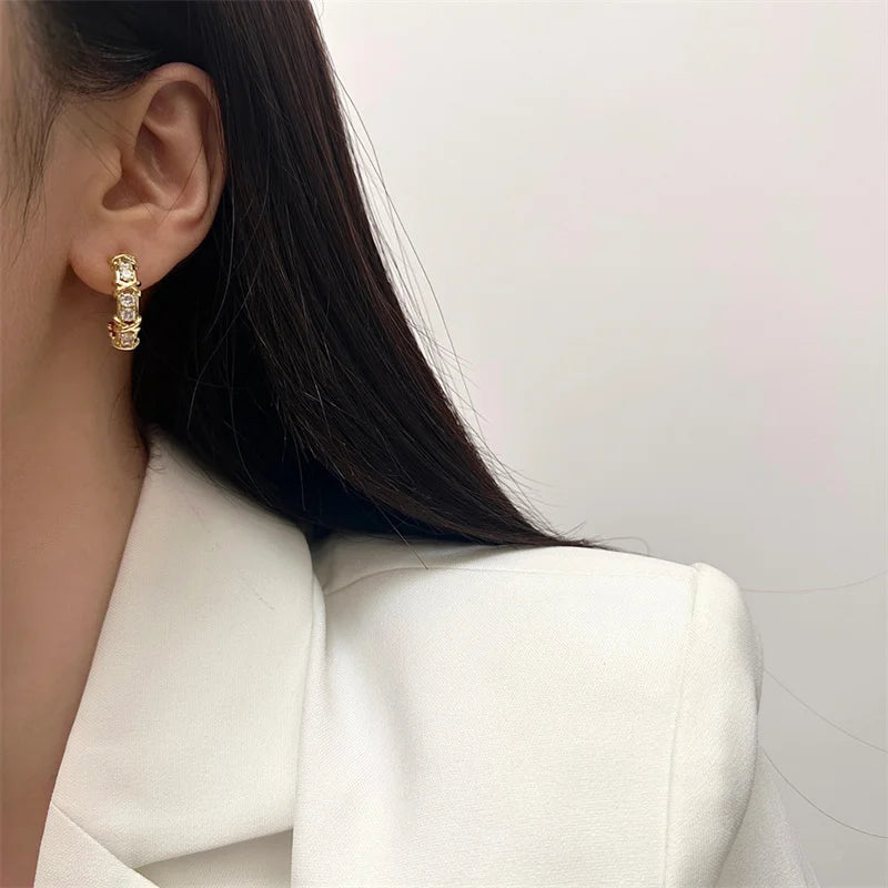 Lunarelle Vintage CC Stud Earrings – Korean Fashion Zircon Cross