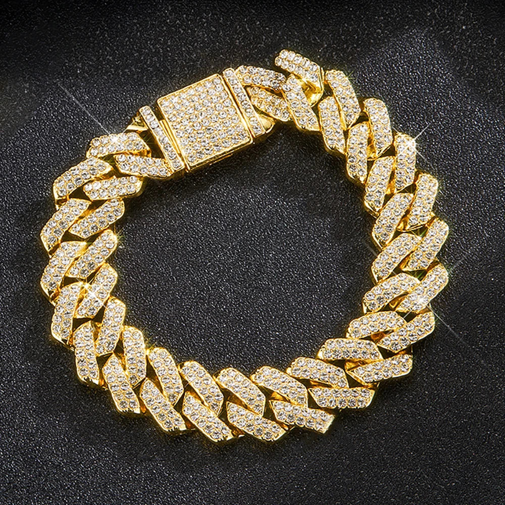 Lunarelle 15MM Iced Out Cuban Chain – Hip Hop Rhinestone Necklace